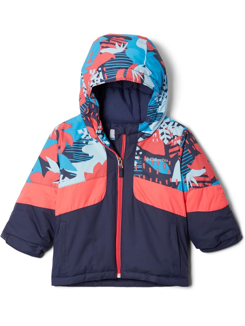 Columbia Kids Navy, Red & Light Blue Colorblock Floral Puffer Jacket XS